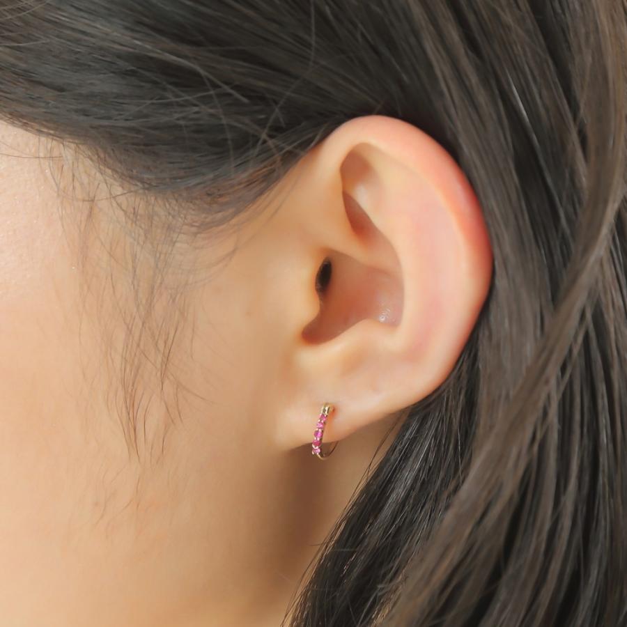 K10 フープ ピアス ルビー 0.1ct ゴールド 1.5×10.0mm 両耳 レディース 