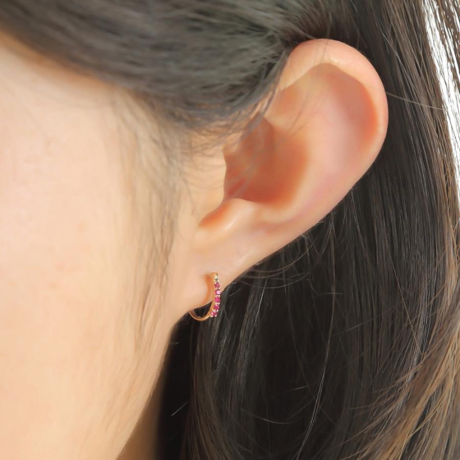 K10 フープ ピアス ルビー 0.1ct ゴールド 1.5×10.0mm 両耳 レディース 