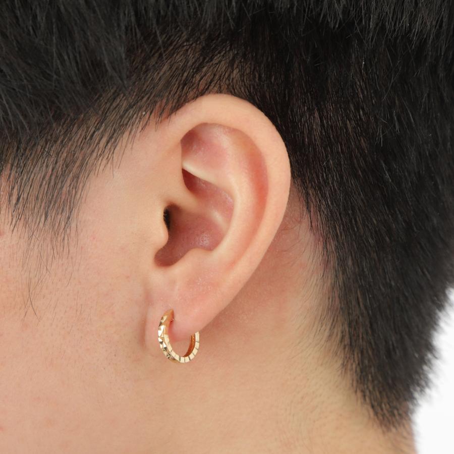 18金 フープピアス ダイヤカット サイドカット入り 両耳 メンズ