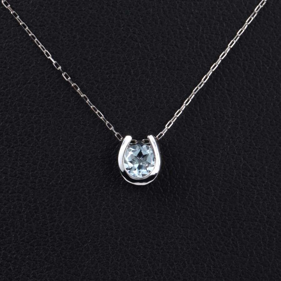 18金 ネックレス アクアマリン 0.2ct 一粒 馬蹄 幸運を運ぶ クローバー 