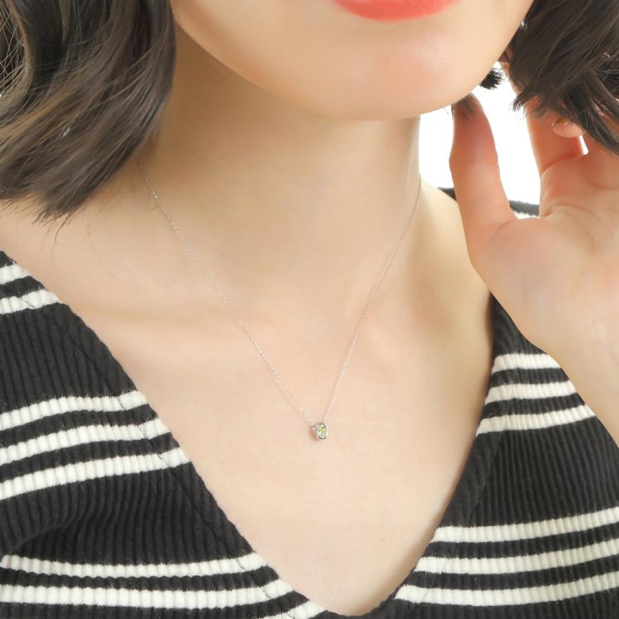 18金 ネックレス ペリドット 0.2ct 一粒 馬蹄 幸運を運ぶ クローバー 