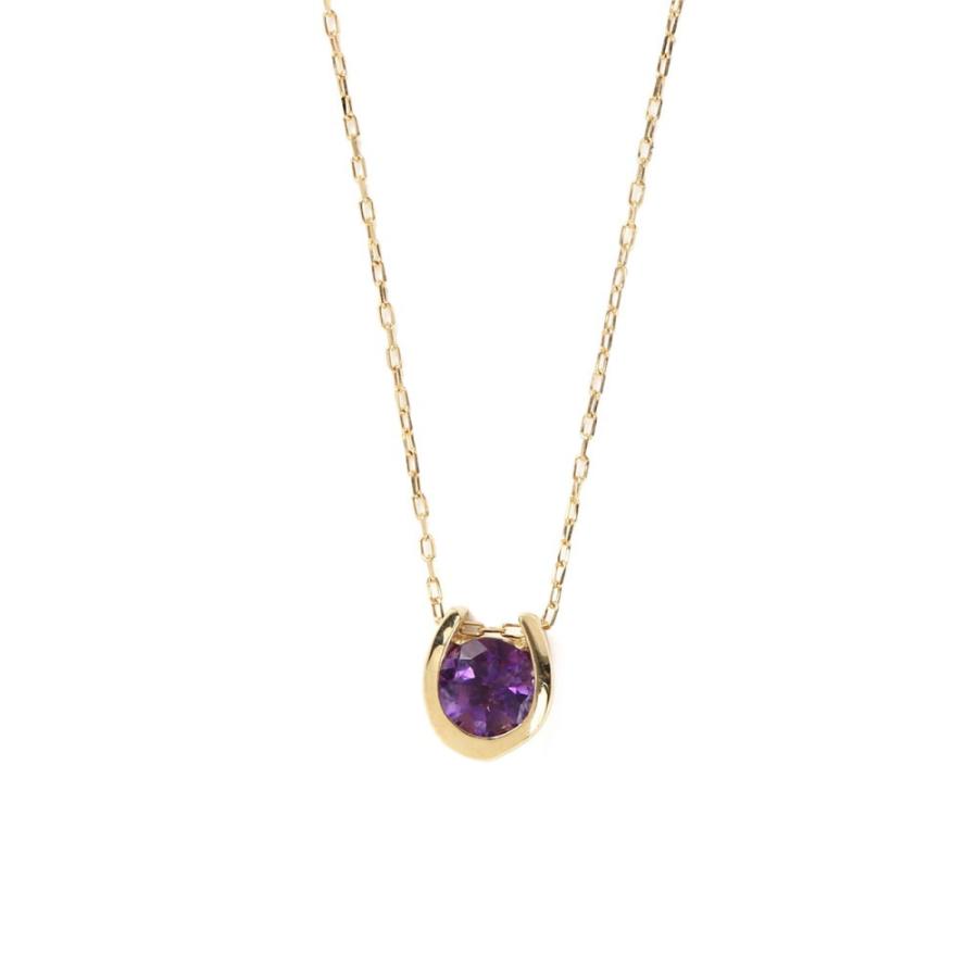 18金 ネックレス アメジスト 0.2ct 一粒 馬蹄 幸運を運ぶ クローバー