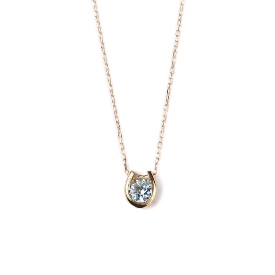18金 ネックレス アクアマリン 0.2ct 一粒 馬蹄 幸運を運ぶ クローバー ゴールド プレゼント ギフトの画像