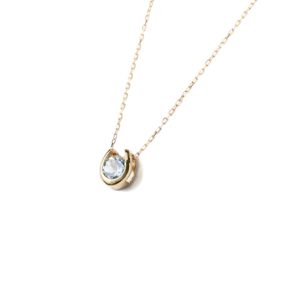 18金 ネックレス アクアマリン 0.2ct 一粒 馬蹄 幸運を運ぶ クローバー ゴールド プレゼント ギフトの画像