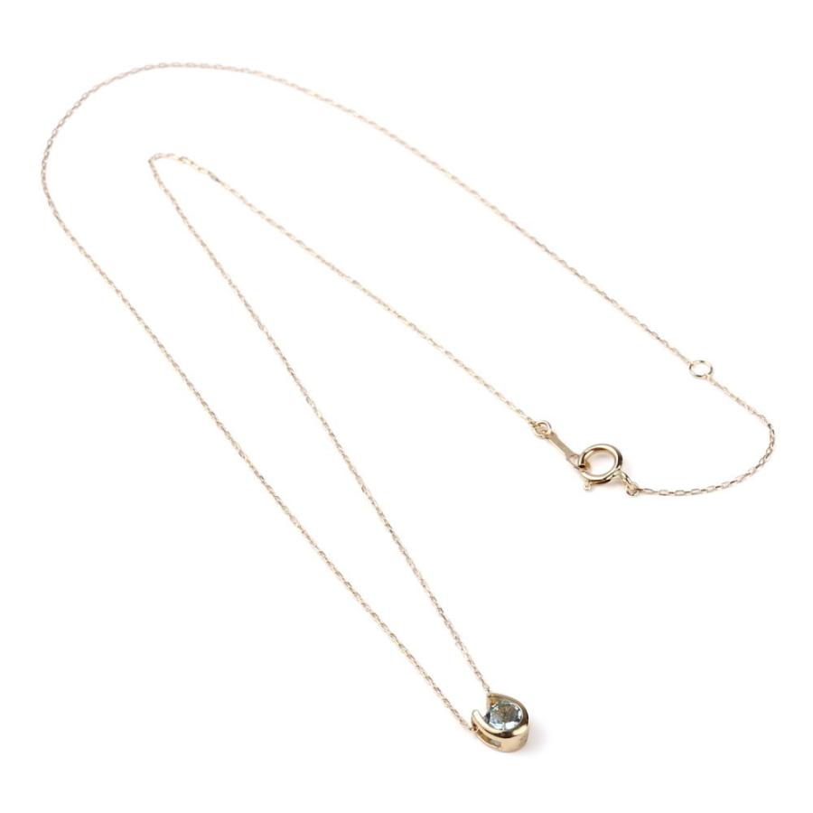 18金 ネックレス アクアマリン 0.2ct 一粒 馬蹄 幸運を運ぶ クローバー ゴールド プレゼント ギフトの画像