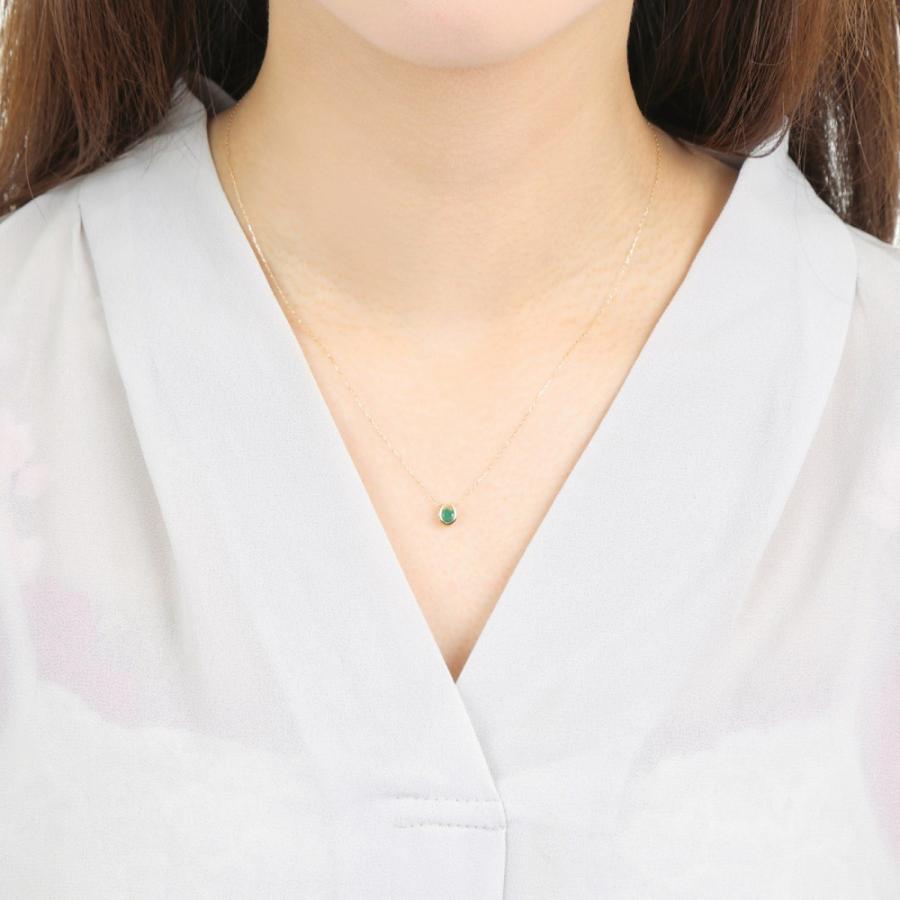 18金 ネックレス エメラルド 0.2ct 一粒 馬蹄 幸運を運ぶ クローバー ゴールド プレゼント ギフトの画像
