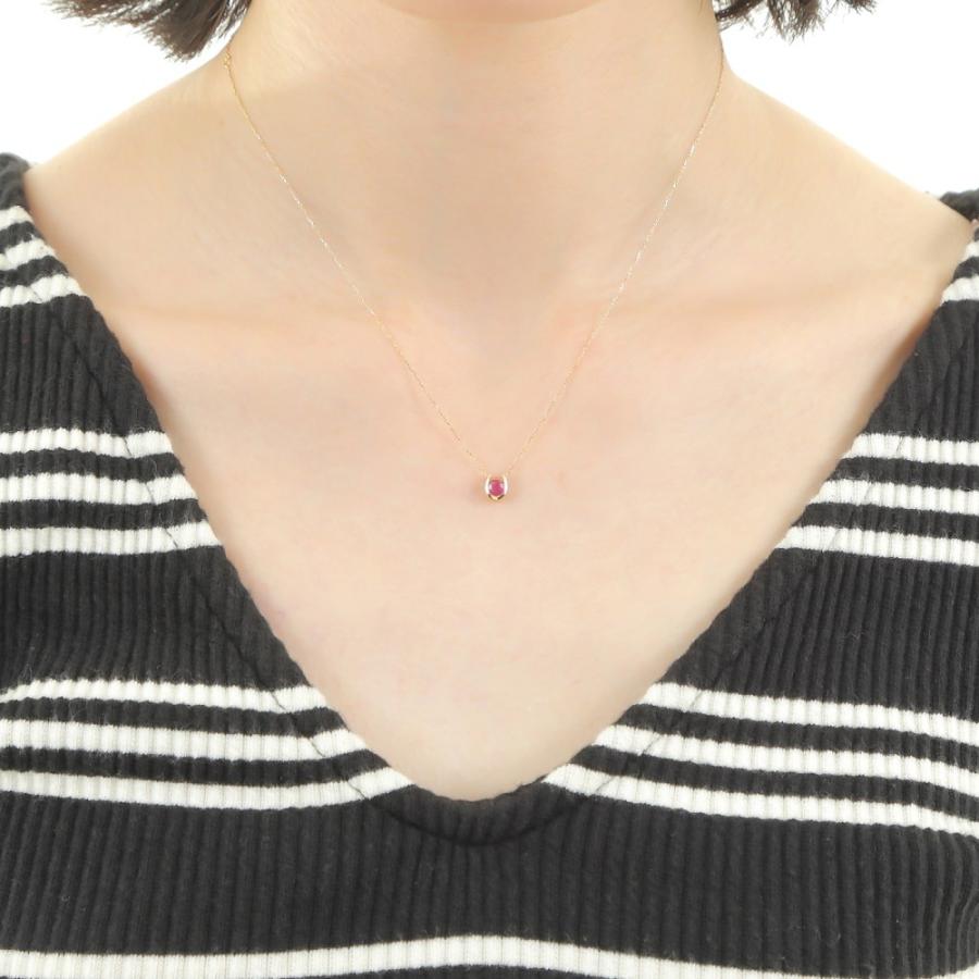 18金 ネックレス ルビー 0.2ct 一粒 馬蹄 幸運を運ぶ クローバー ゴールド プレゼント ギフトの画像