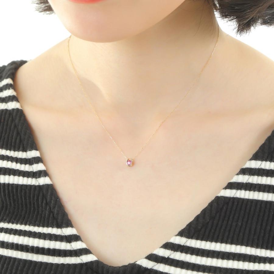 18金 ネックレス ルビー 0.2ct 一粒 馬蹄 幸運を運ぶ クローバー ゴールド プレゼント ギフトの画像