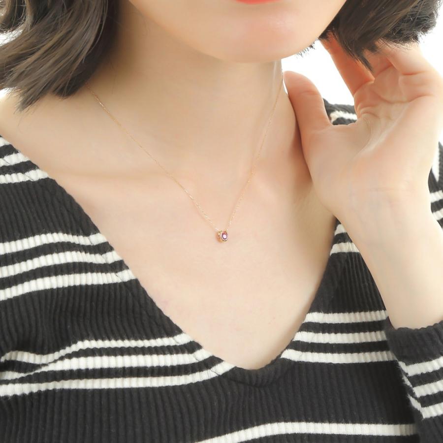 18金 ネックレス ルビー 0.2ct 一粒 馬蹄 幸運を運ぶ クローバー ゴールド プレゼント ギフトの画像