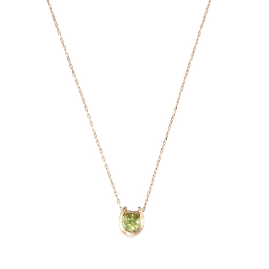18金 ネックレス ペリドット 0.2ct 一粒 馬蹄 幸運を運ぶ クローバー 