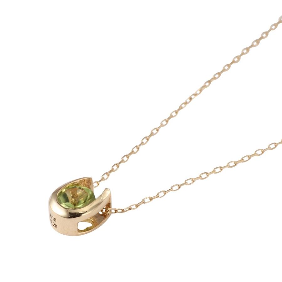 18金 ネックレス ペリドット 0.2ct 一粒 馬蹄 幸運を運ぶ クローバー 
