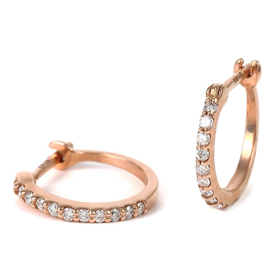 18金 フープピアス ダイヤモンド 0.1ct ピンクゴールド 1.1×10.5 18金 フープピアス ダイヤモンド 0.1ct ピンクゴールド 1.1×10.5