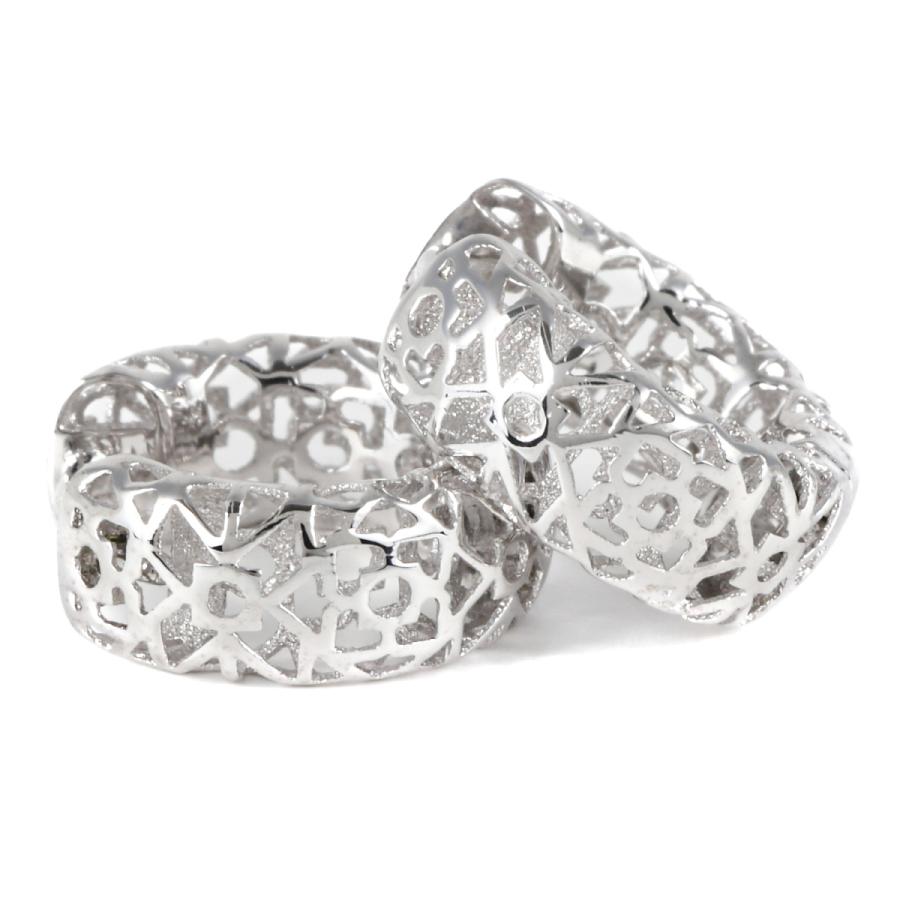 ピアス 18金 K18 フープ ワイド メッシュ ホワイトゴールド レディース リング 18k  アクセサリー プレゼント ギフトの画像