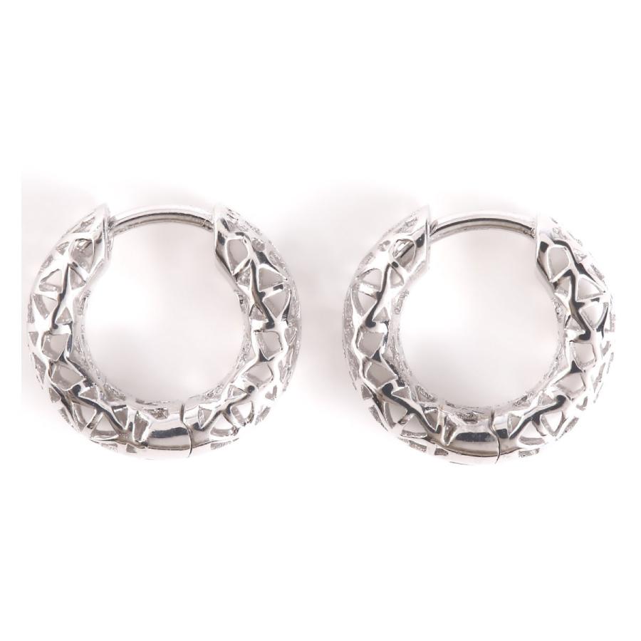 ピアス 18金 K18 フープ ワイド メッシュ ホワイトゴールド レディース リング 18k  アクセサリー プレゼント ギフトの画像