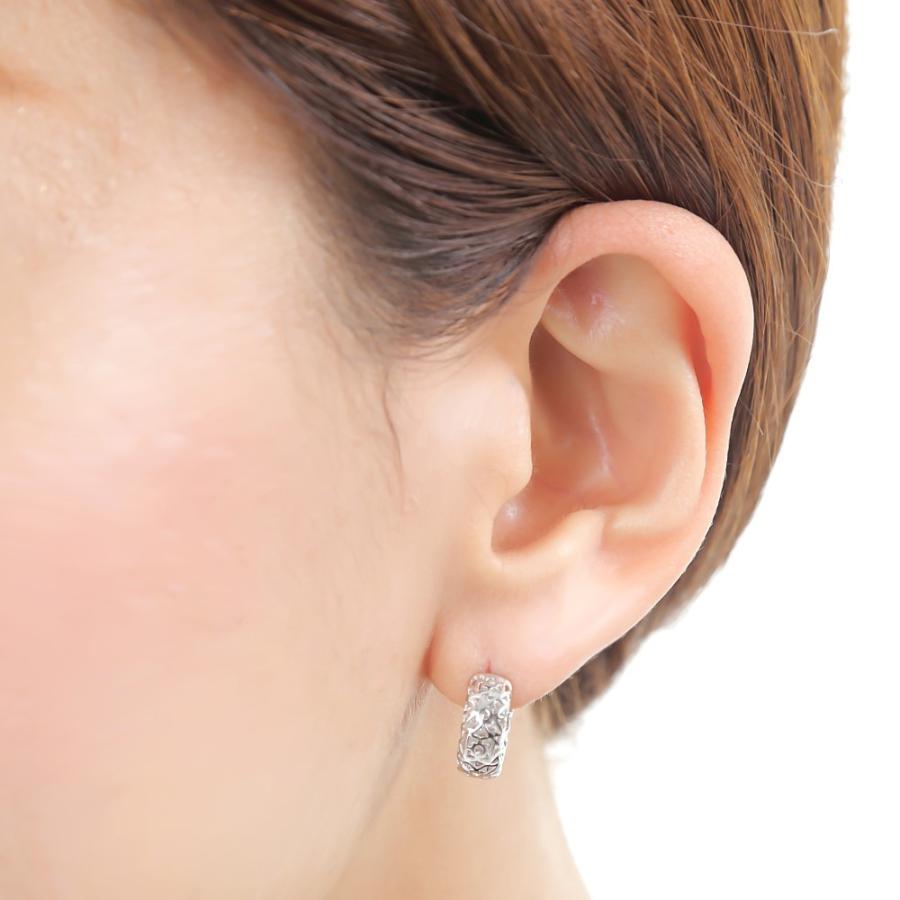 ピアス 18金 K18 フープ ワイド メッシュ ホワイトゴールド レディース リング 18k  アクセサリー プレゼント ギフトの画像