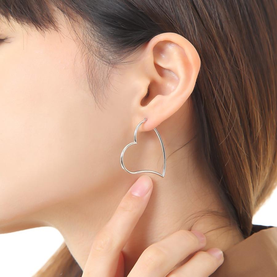 ピアス 18金 K18 フープ オープン ハート レディース ホワイトゴールド