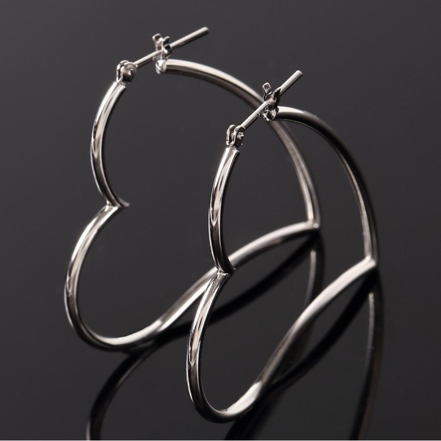 ※値下げハートフープピアス（ダイヤモンド/K18ホワイトゴールド） ピアス 18金 K18 フープ オープン ハート レディース ホワイトゴールド