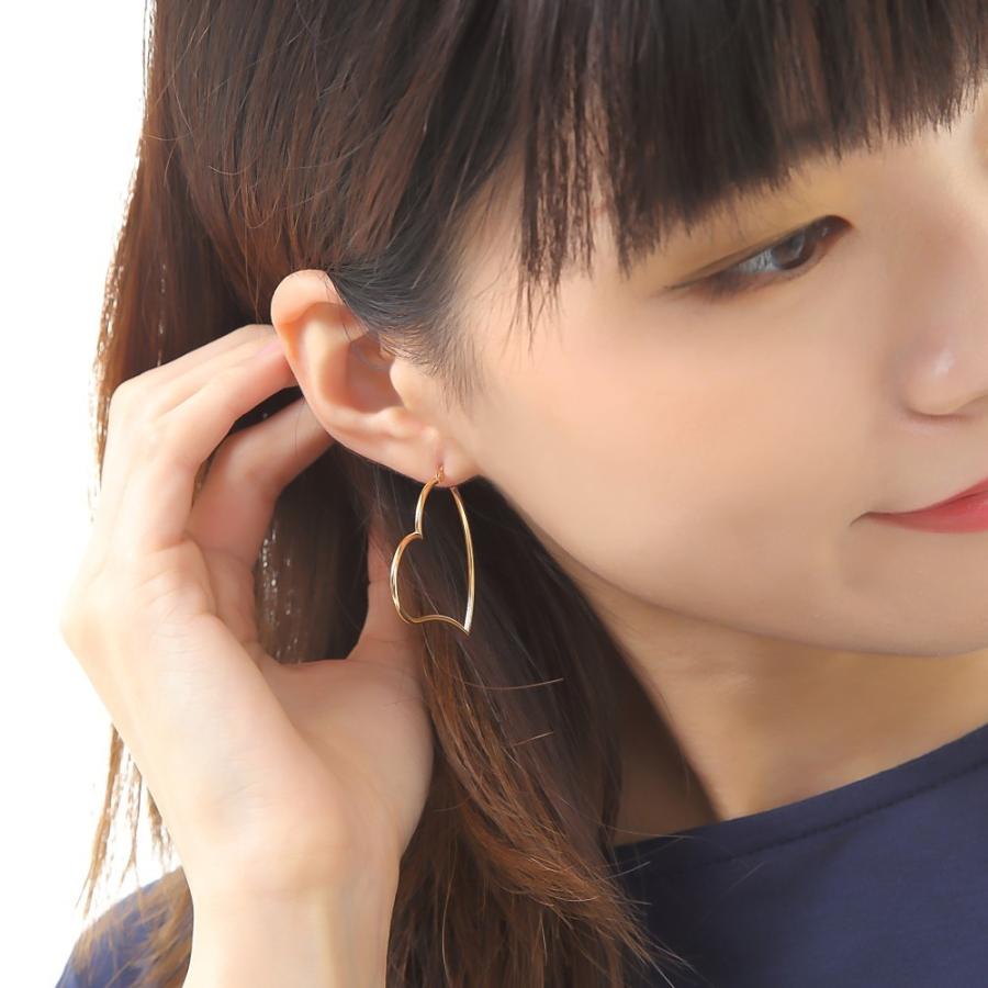 18金 フープピアス オープンハート レディース ゴールド 直径35mm K18