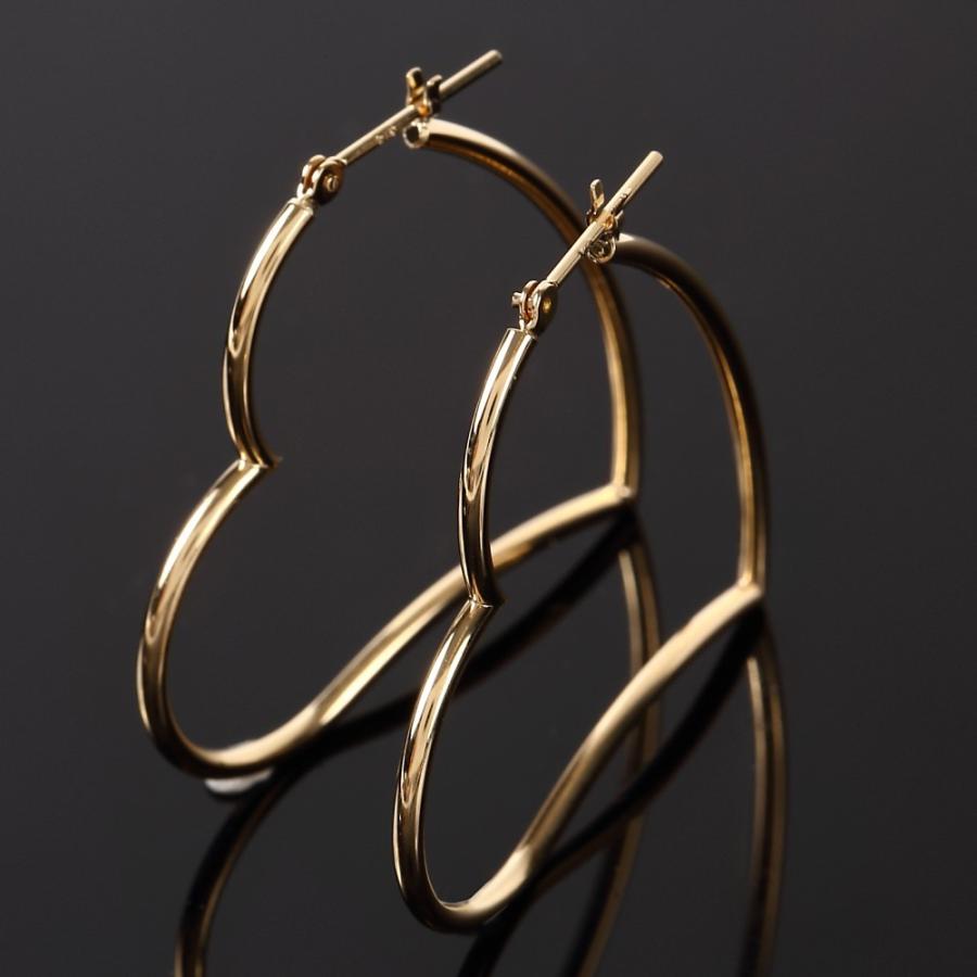 18金 フープピアス オープンハート レディース ゴールド 直径35mm K18