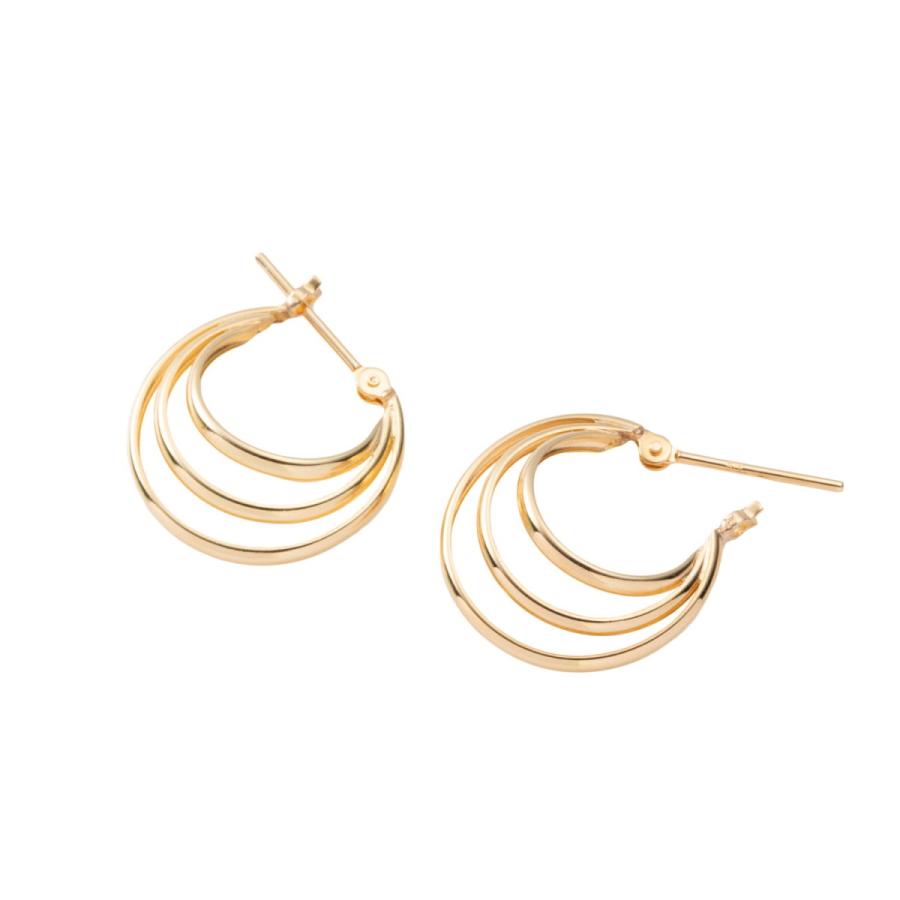 18金 フープピアス 両耳 レディース トリプルループ ゴールド k18 18k