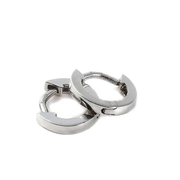 14金 フープピアス 幅広 小さめ ホワイトゴールド 7.5×1.3mm メンズ 