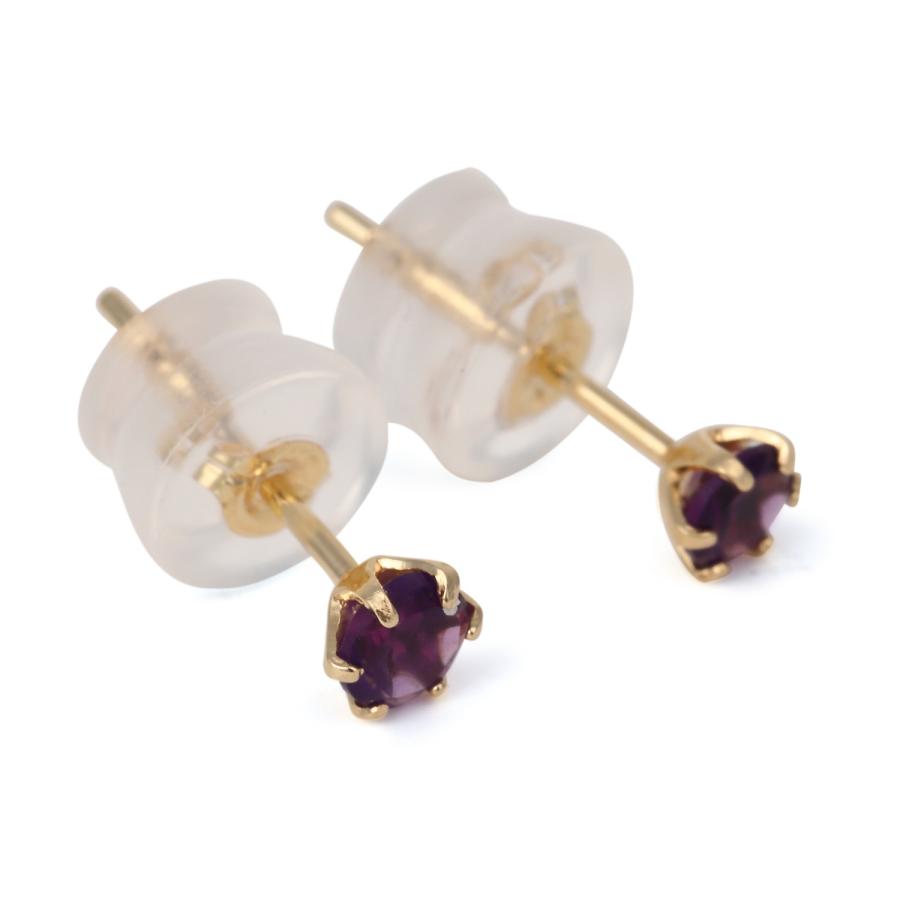 18金 ピアス アメジスト 3mm ラウンド 両耳 ゴールド レディース 