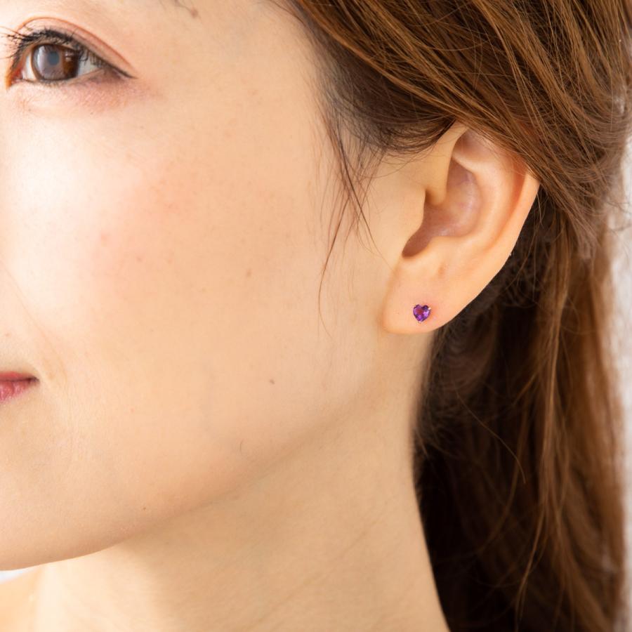 18金 ピアス アメジスト ハート 両耳 ゴールド レディース