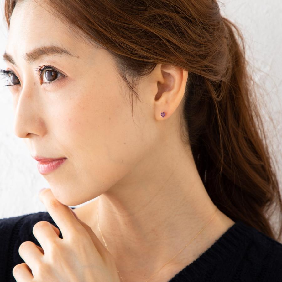 18金 ピアス アメジスト ハート 両耳 ゴールド レディース