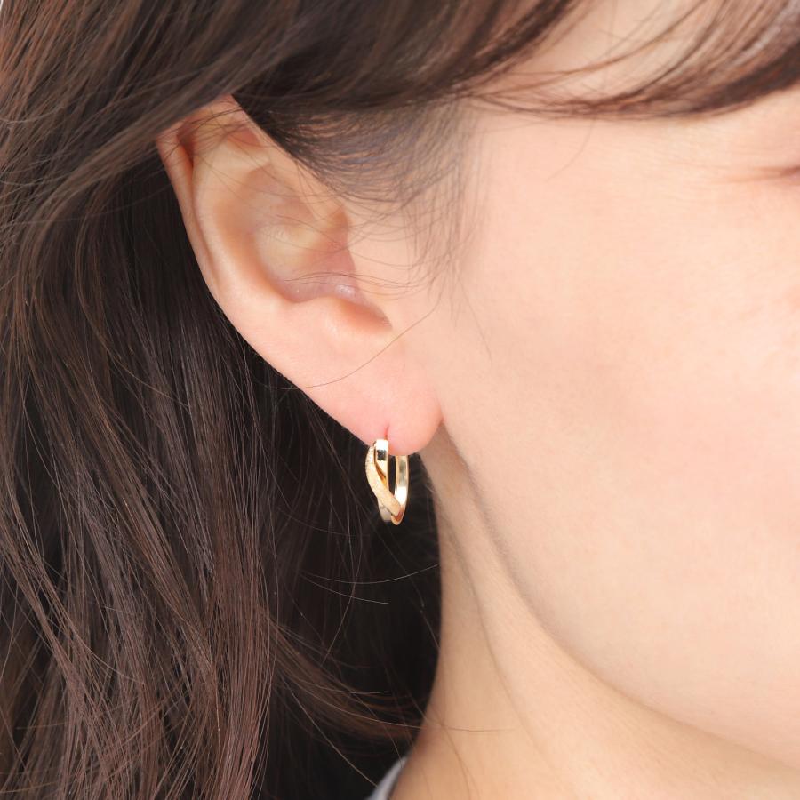 18金 フープピアス 両耳 ツインクロス ゴールド リング ピアス