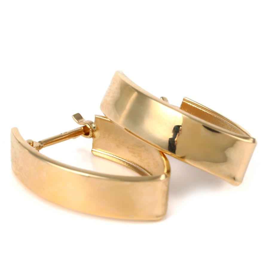 18金 フープピアス 幅広 両耳 イエローゴールド リング ピアス