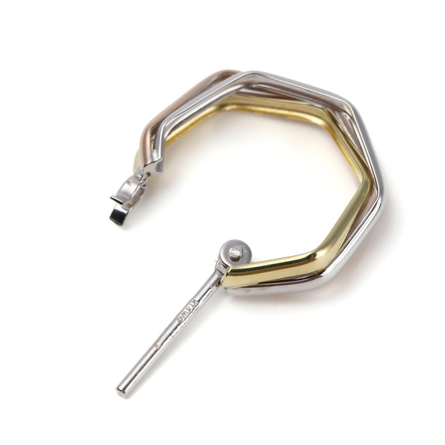 ピアス フープ スリーカラー ヘキサゴン K18 K14 3色 両耳 ゴールド
