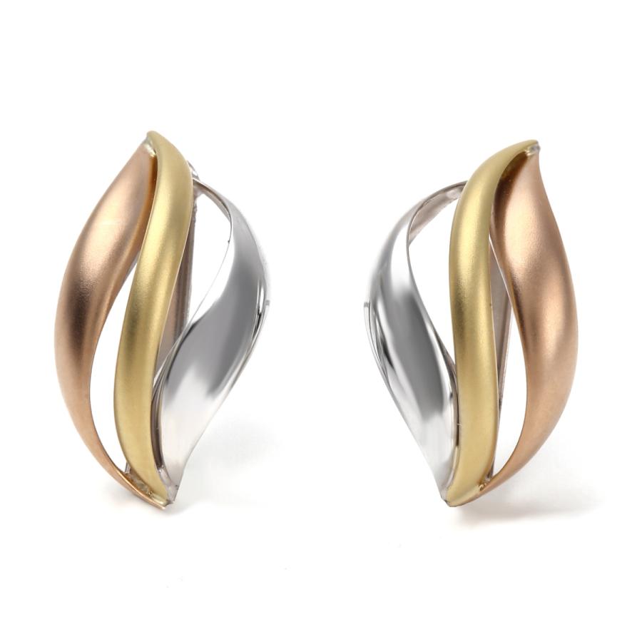 ピアス スリーカラー トリニティ K18 K14 3色 両耳 ゴールド