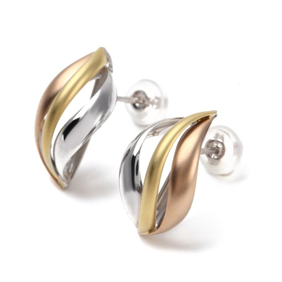 ピアス スリーカラー トリニティ K18 K14 3色 両耳 ゴールド