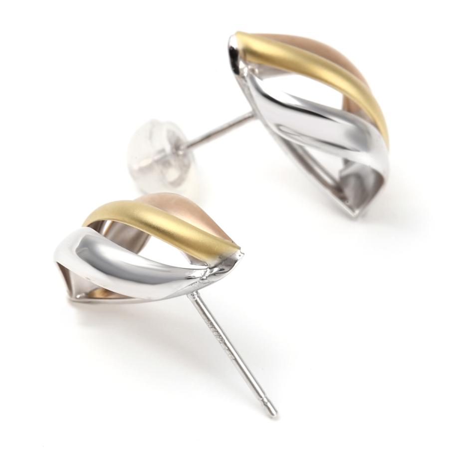 ピアス スリーカラー トリニティ K18 K14 3色 両耳 ゴールド