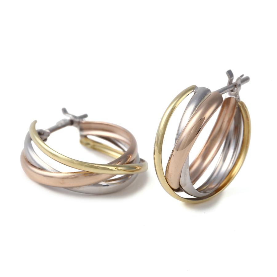 ピアス フープ スリーカラー トリニティ K18 K14 3色 両耳 ゴールド