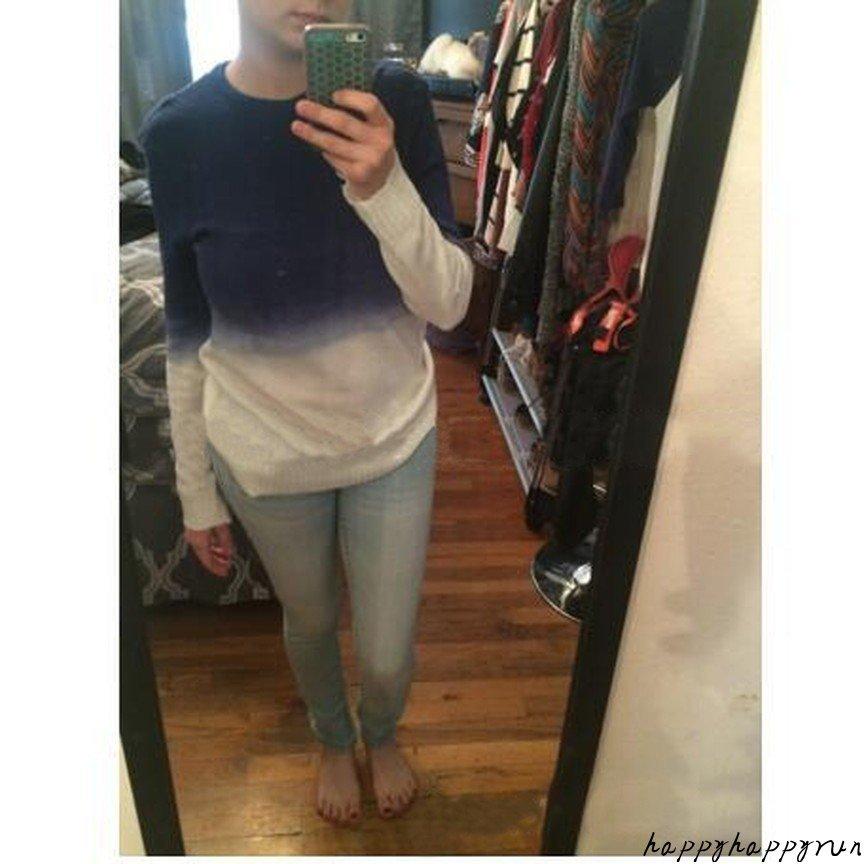 長袖ニット セーター レディース リブ袖 ニットトップス ラウンドネック 丸首 ニットセーター グラデーション ネイビー ホワイト おしゃれ カジュア H0111a Niu11a343 Happa Happa Run 通販 Yahoo ショッピング