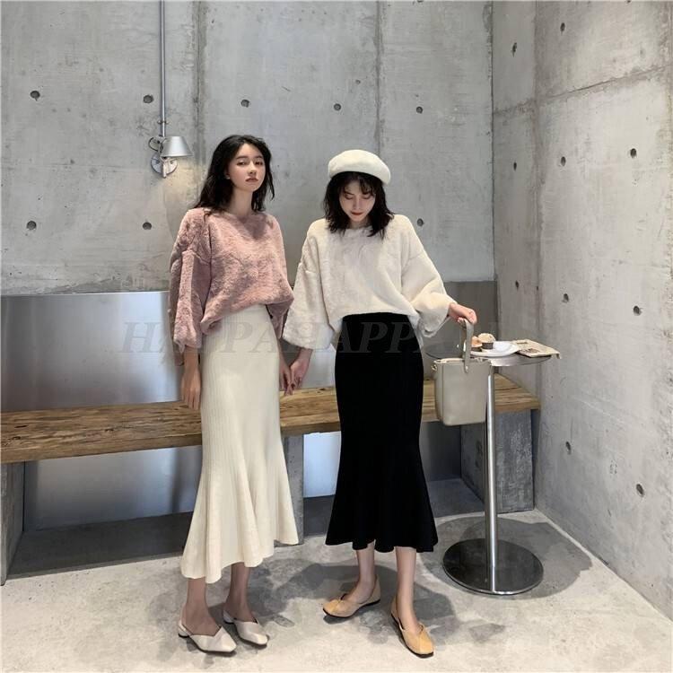 ニットスカート ミモレ丈 マーメイド スカート ボトムス レディース フィッシュテール 春 秋 冬 10代 代 30代 大人可愛い きれいめ 韓国 コーデ 黒 白 無地 H0929a Db0628 Happa Happa Run 通販 Yahoo ショッピング