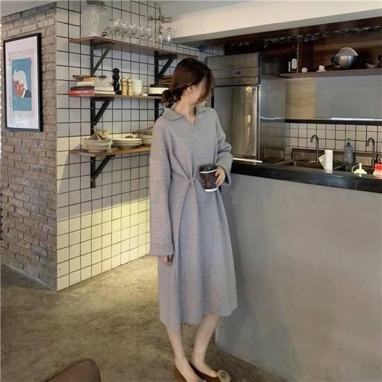 ニットワンピース ニット ワンピ ミモレ丈 ワンピース 大きいサイズ ゆったり 長袖 春ワンピース 春 韓国 ファッション レディース 韓国 レディース ファッ 16春夏新作