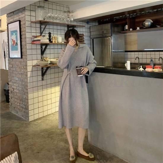 ニットワンピース ニット ワンピ ミモレ丈 ワンピース 大きいサイズ ゆったり 長袖 春ワンピース 春 韓国 ファッション レディース 韓国 レディース ファッ 16春夏新作