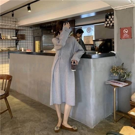 ニットワンピース ニット ワンピ ミモレ丈 ワンピース 大きいサイズ ゆったり 長袖 春ワンピース 春 韓国 ファッション レディース 韓国 レディース ファッ 16春夏新作