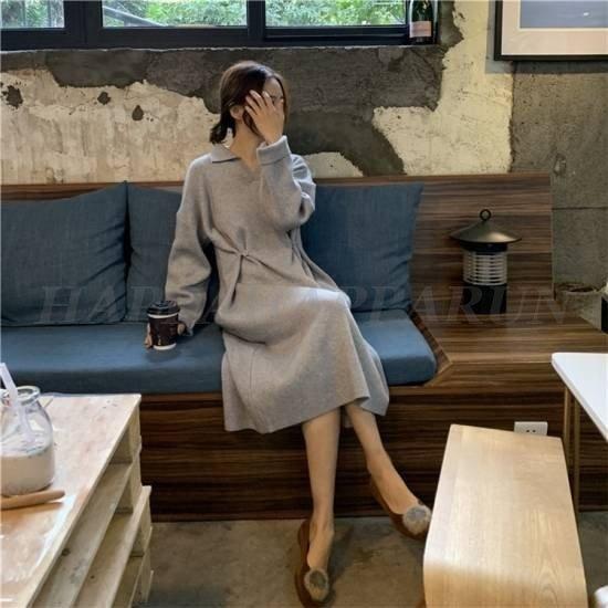 ニットワンピース ニット ワンピ ミモレ丈 ワンピース 大きいサイズ ゆったり 長袖 春ワンピース 春 韓国 ファッション レディース 韓国 レディース ファッ 16春夏新作