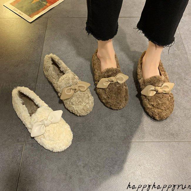 22新生活 シューズ レディース 冬 ボア 靴 スリッポン オシャレ 暖かい ふわふわ もこもこ リボン 女性用 外出 大人 秋冬 歩きやすい 脱げない 滑りとめ Hanagrocare Com