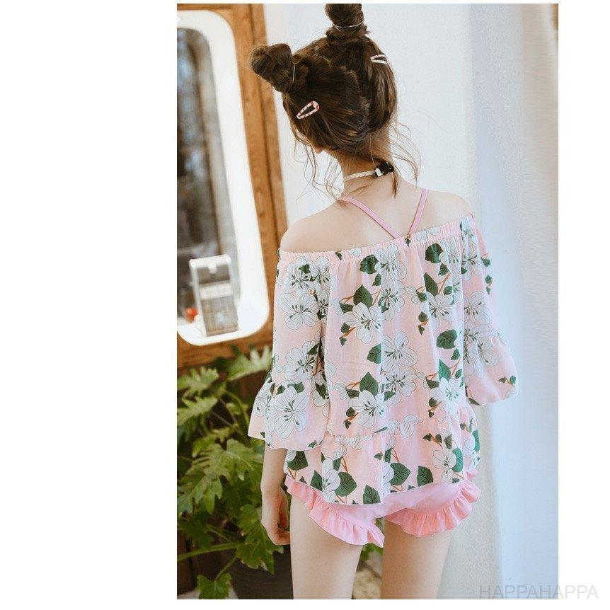 好評 水着 タンキニ 体型カバー 水着 ラッシュガードセット レディース 水着 フリルショートパンツ 水着 3点セット フラワービーチウェア キャミソール 水着セット 色 ブラックセット Www Diamants Plus Fr