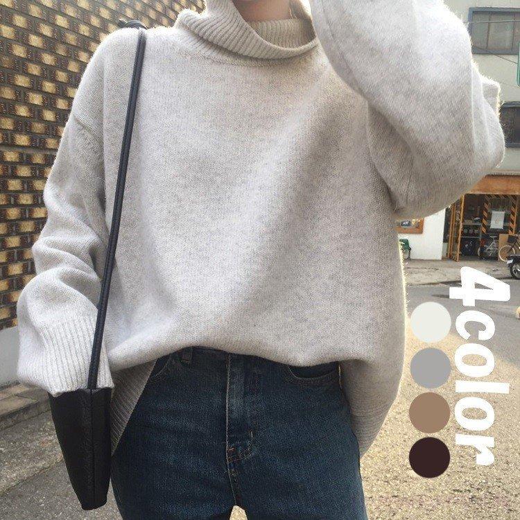 タートルニット レディース 秋冬 セーター ニット もこもこ 暖かい きれいめ 長袖 クシュネック タートル ゆったり オシャレ 復古風 カジュアル 無地 4色 想像を超えての
