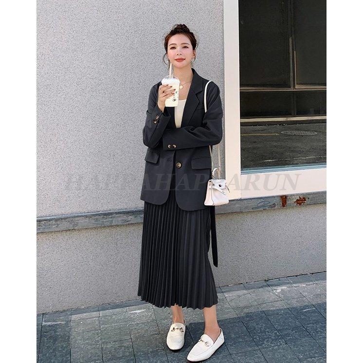 クリアランス大人気 セットアップ スーツ レディース スカートスーツ プリーツスカート ロング ゆったり 大きいサイズ シンプル オフィス 通勤服 黒 オリジナルブランド Www Superavila Com