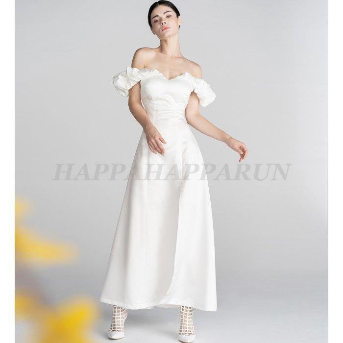 ウェディングドレス スリット 結婚式 二次会 花嫁 ドレス 白 シンプル スレンダー 披露宴 ロングドレス スレンダー エレガント Hhr0914b Ssb0119 Happa シンプル オフショルダー 背中あき Run スリット Happa