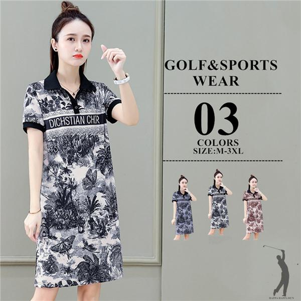 ゴルフウェア レディース 半袖 ワンピース 22年春夏モデル コーデ 通気性 新作 ドレス 丈長め かわいい おしゃれ 大人可愛い 着やせ効果 母の日 贈り物 お買得