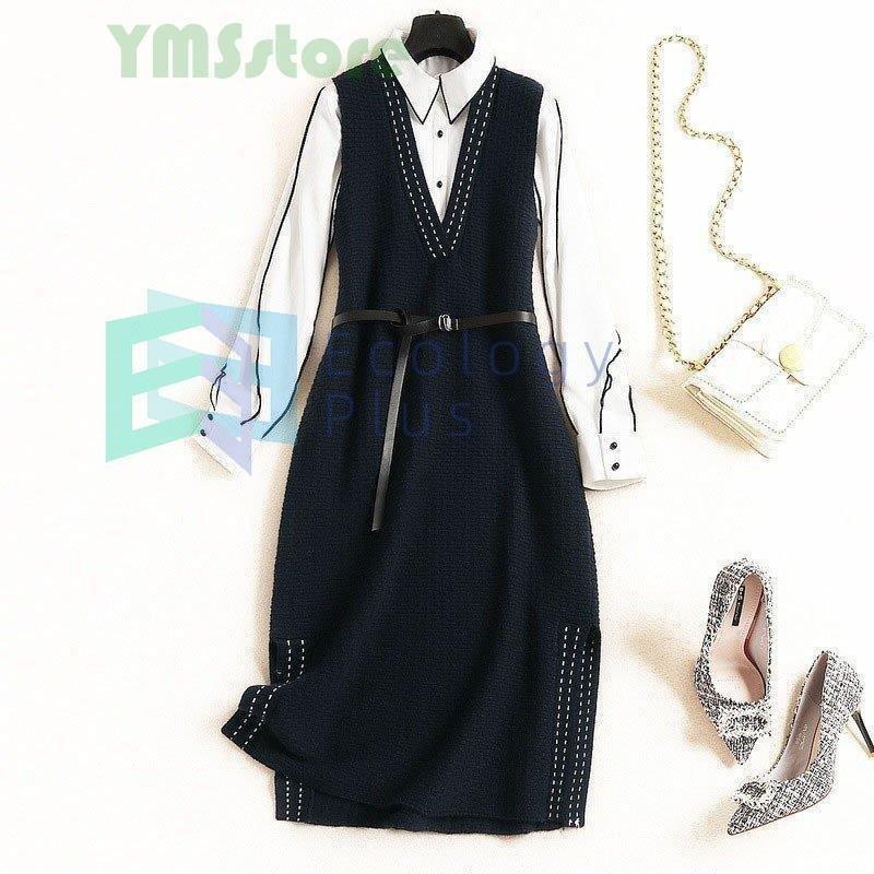 ベストセラー オシャレ シャツ Vネック ワイシャツ 結婚式 レディース 秋冬 膝丈 ニットワンピース ブラウス ワンピース Ol 通勤 トップス 長袖 フォーマル 無地 セットアップ セットアップ サイズ L Pathwaysfl Org