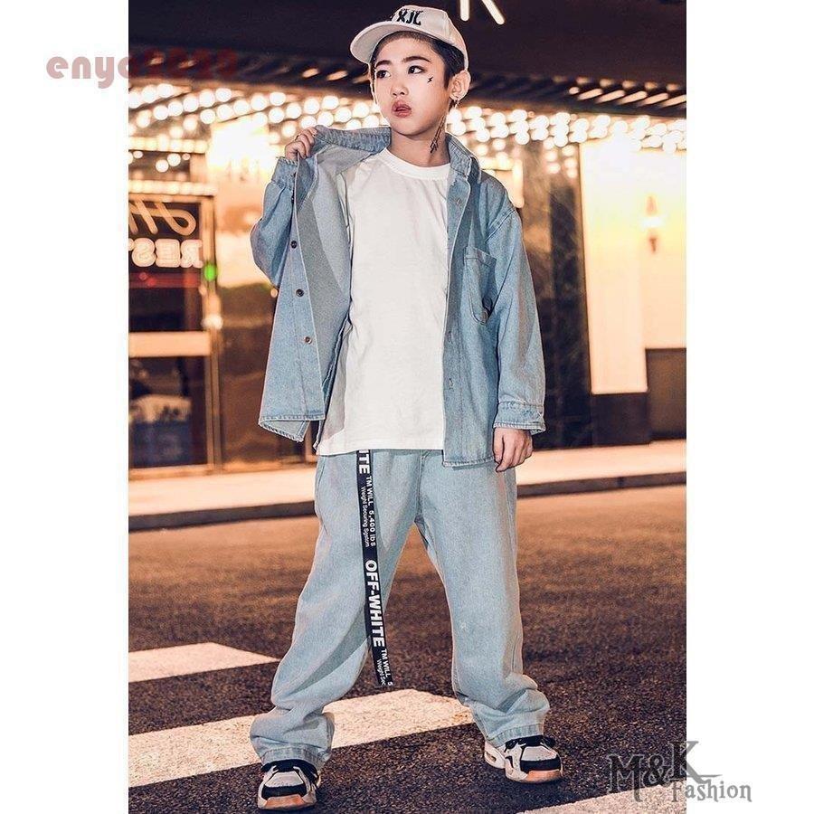 速くおよび自由な チアガール 体操服 ヒップホップ ステージ衣装 女の子 デニムパンツ Hiphop シャツ セットアップ ジーンズ デニム 練習着 男の子 練習着 キッズダンス衣装 レッスンウエア カラー シャツのみ