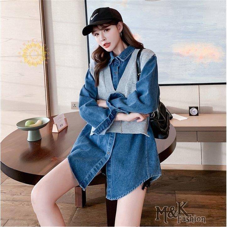 21年最新海外 21 2点セット 新作 春 可愛い デニム ベストtシャツ 長袖 体型カバー トップス レディース カットソー 切替 長袖 サイズ S